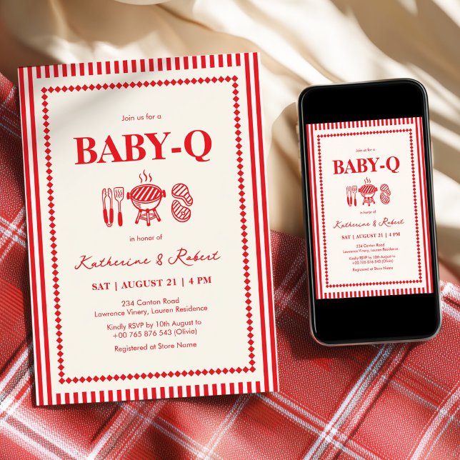 Röd Baby-Q BBQ Babyfirande  Inbjudningar (Skapare uppladdad)