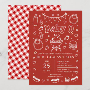 Röd Baby Q Grill Baby Shower Inbjudningar