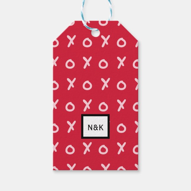 Röd & Baby Rosa X O XO XO's Trendig Söt Presentetikett (Framsidan)