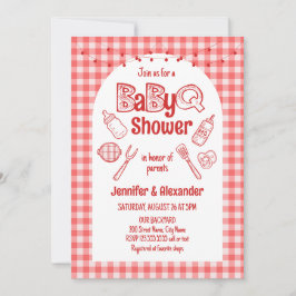 Röd BaByQ Baby Shower Grillfest Inbjudningar