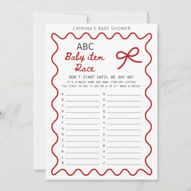 Röd Babyshower med Båge - Redigerbart Namn, 5x7 Inbjudningar (Framsida)