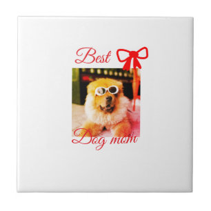 Röd båge bästa hund mamma pappa foto hund/husdjur kakelplatta