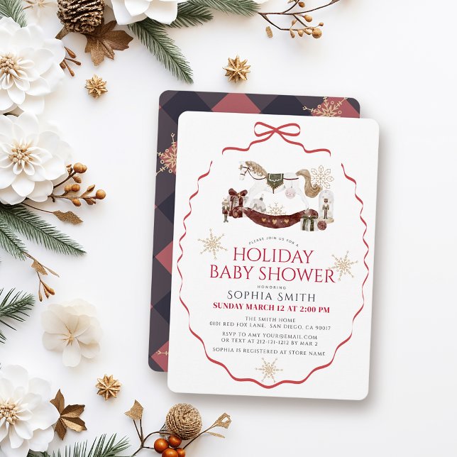 Röd båge Gunghäst Jul Bebis Bebis Shower Inbjudningar (Skapare uppladdad)