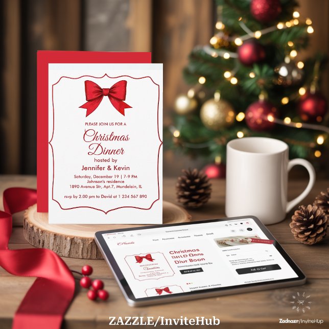 Röd Båge Klassisk Traditionell Julmiddag Julkort (Skapare uppladdad)