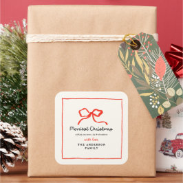 Röd båge modern traditionell minimal jul fyrkantigt klistermärke