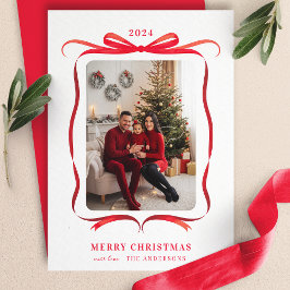 Röd båge Vågig banderoll Ram Glad jul Foto Julkort
