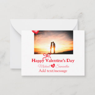 Röd båge valentine dag lägg till foto namn hjärta anteckningskort