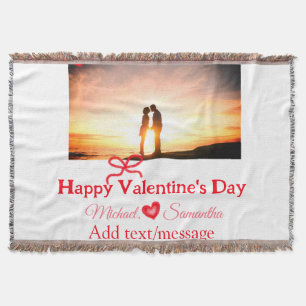 Röd båge valentine dag lägg till foto namn hjärta filt