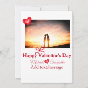 Röd båge valentine dag lägg till foto namn hjärta julkort