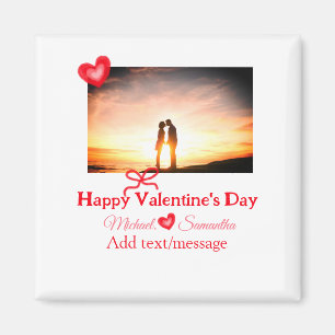 Röd båge valentine dag lägg till foto namn hjärta magnet
