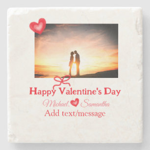 Röd båge valentine dag lägg till foto namn hjärta stenunderlägg