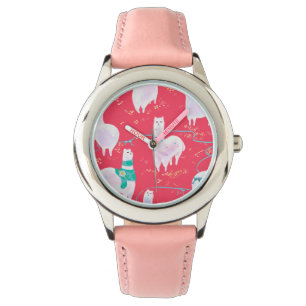 Röd bakgrund för gullig llamasPeru illustration Armbandsur