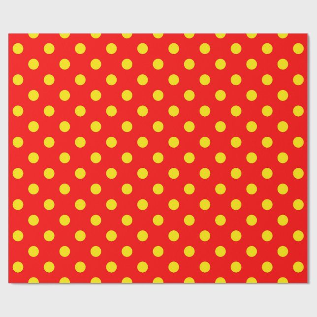 Röd bakgrund Gul prickdesign  Presentpapper (Platt)