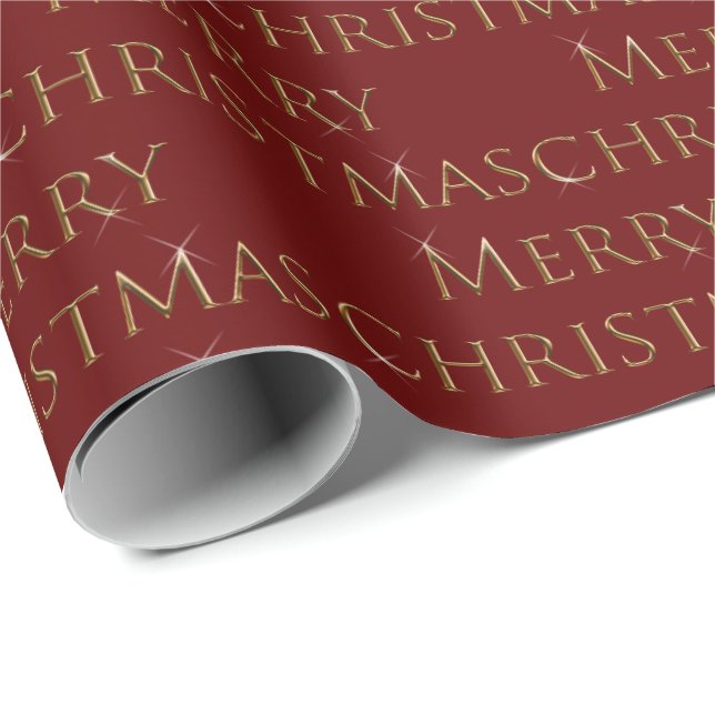 Röd bakgrund, gyllene brev God jul Presentpapper (Rullad Hörn)
