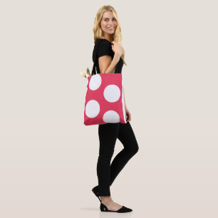 Röd bakgrund med vita cirklar. Polka Dot Tygkasse