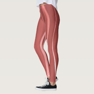 Röd bakgrund och vit Vågigt rand Leggings