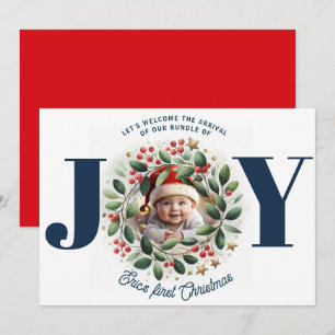 Röd baksida Vattenfärg Mistletoe-krans JOY-paket Julkort