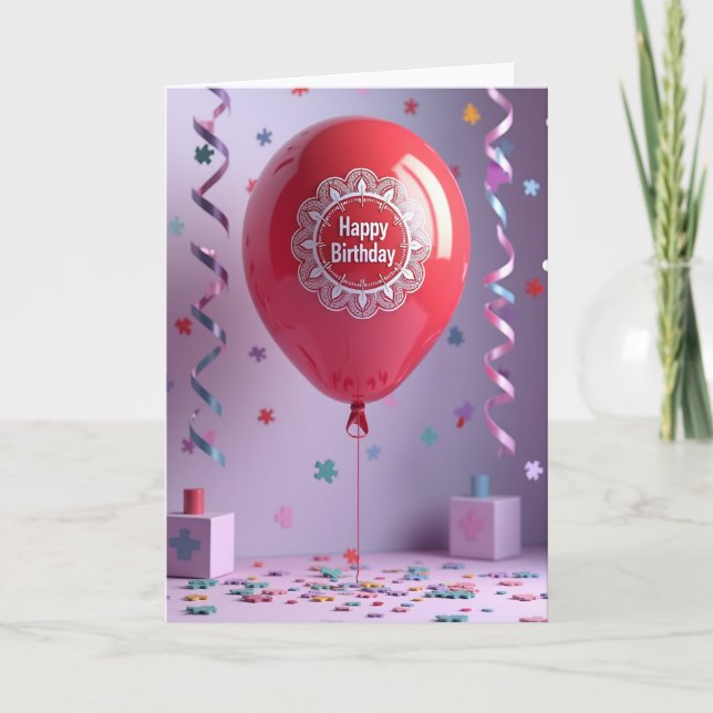 Röd Ballong Glädjekort Kort (Framsida)