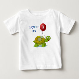 Röd ballong och sköldpadda Baby Födelsedags T-Shir T Shirt