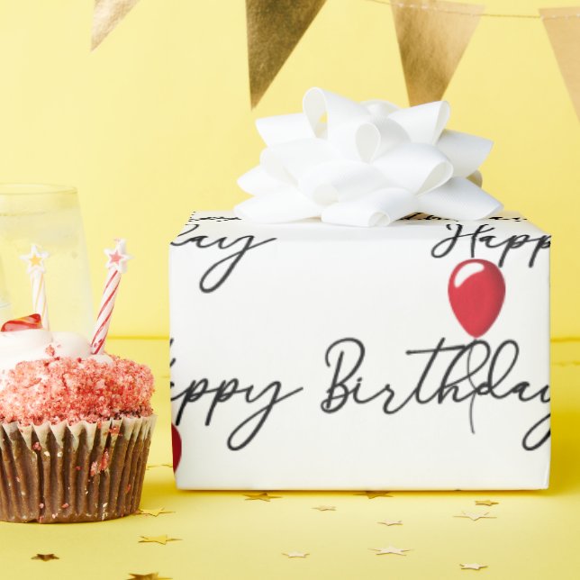 Röd ballong på Grattis på födelsedagen Presentpapper (Födelsedagsfest)