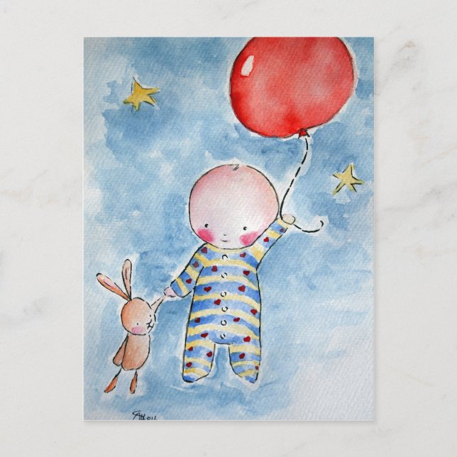 Röd ballong vykort (Framsida)
