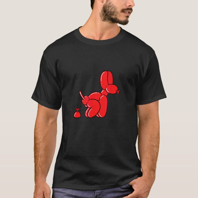 Röd ballonghund som bajsar t shirt (Framsida)