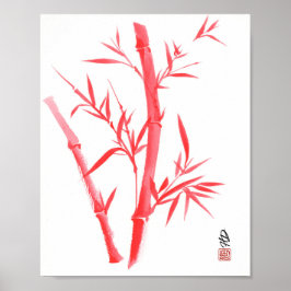 Röd Bambu kinesisk penselkonst Poster