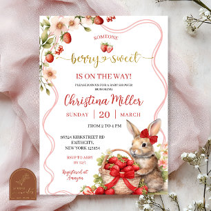 Röd band Coquette Jordgubbskanin Baby Shower Inbju Inbjudningar