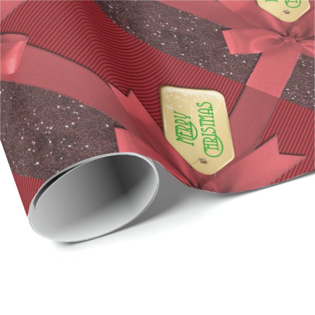 Röd band Julglansigt inslagspapper Presentpapper (Rullad Hörn)