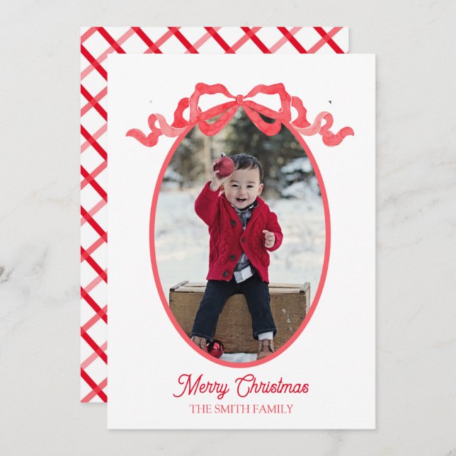 Röd band julkort med vattenfärg (Fram/baksida)