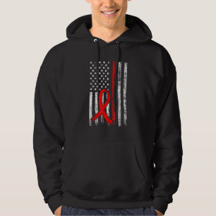 Röd band- medvetenhet Distressed Us Flag Rött band Hoodie