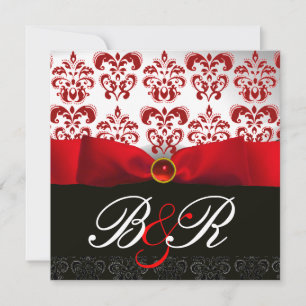 RÖD BAND RUBIN VIT SVART DAMASK MONOGRAM INBJUDNINGAR