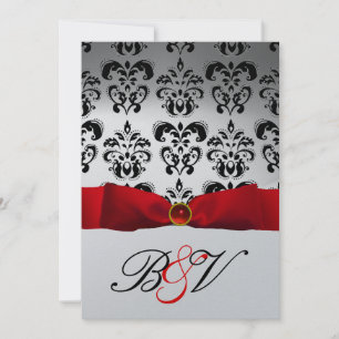 RÖD BAND SILVER SVART DAMAST MONOGRAM INBJUDNINGAR