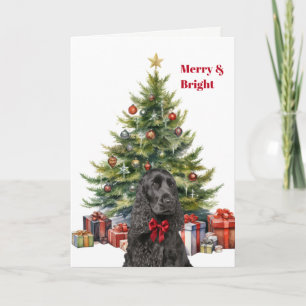 Röd band svart Cocker Spaniel hund julgran Helgkort