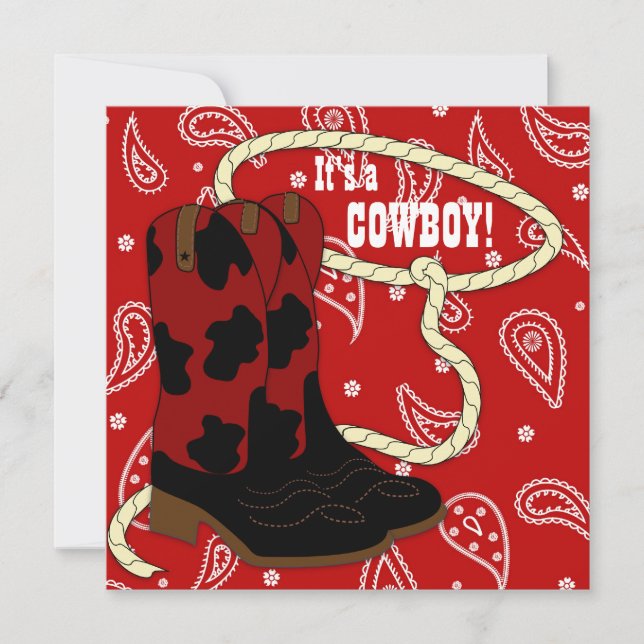 Röd bandana cowboy baby shower inbjudningar (Framsida)