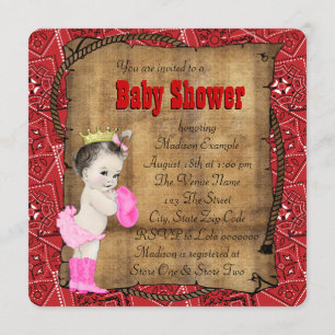 Röd bandana cowgirl-babyshower inbjudningar