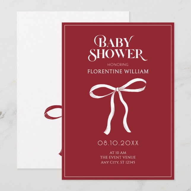 Röd banderoll Baby shower Inbjudningar (Fram/baksida)