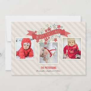 Röd banderoll God jul 3-fotokort Julkort