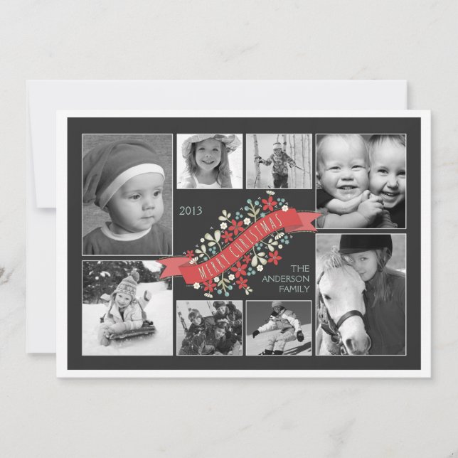 Röd banderoll God jul 8-fotokort Julkort (Framsida)