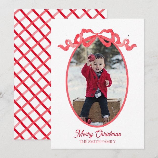 Röd banderoll Vattenfärg Julkort Tag (Fram/baksida)