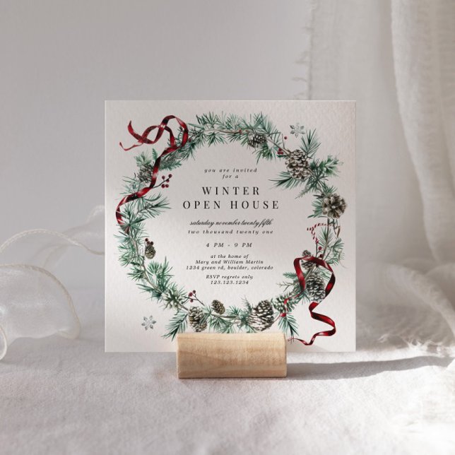 Röd bandgrönsakskrans fyrkantig öppen hus-inbjudan inbjudningar (Skapare uppladdad)