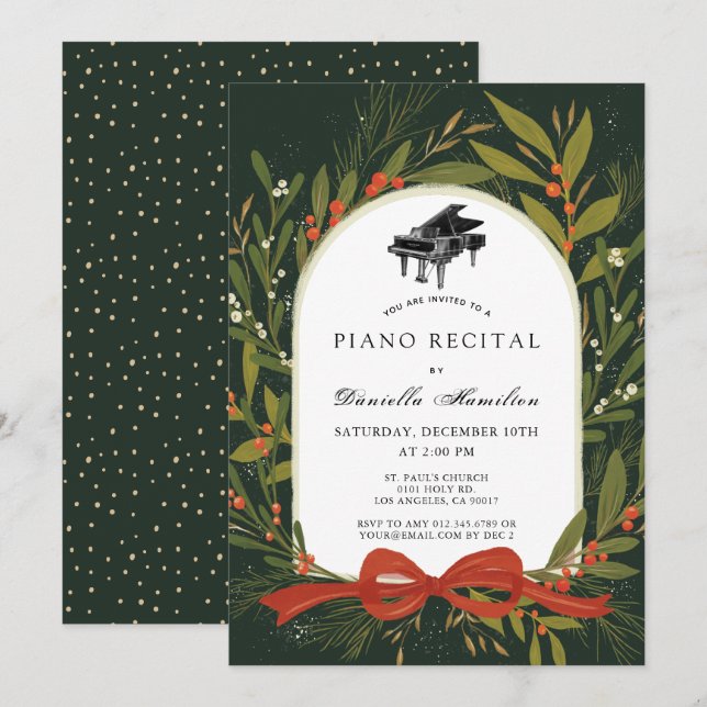 Röd bandros pianovit recitalinbjudan inbjudningar (Fram/baksida)