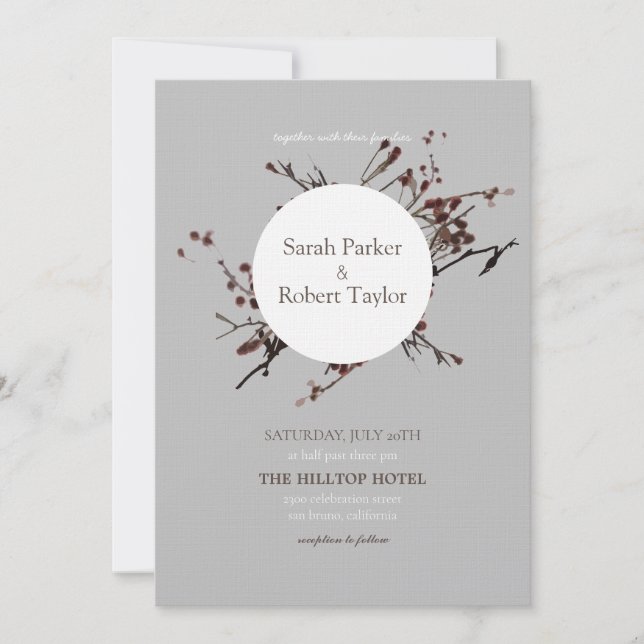 Röd bär med grå bakgrund bröllopsinbjudan inbjudningar (Framsida)