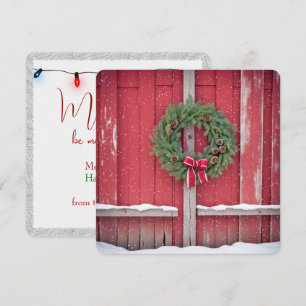 Röd Barn-dörr med julfrö i Snöflingor Julkort