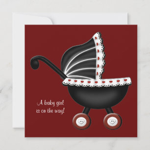 Röd barnvagn Baby Shower för flicka Inbjudningar