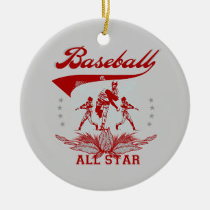 Röd baseball alla stjärnaT-tröja och gåvor Julgransprydnad Keramik