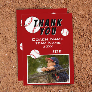 Röd baseballspelarfoto Tack coach-kort Kort