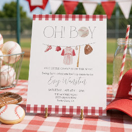 Röd baseboll Oj, pojke baby shower inbjudan