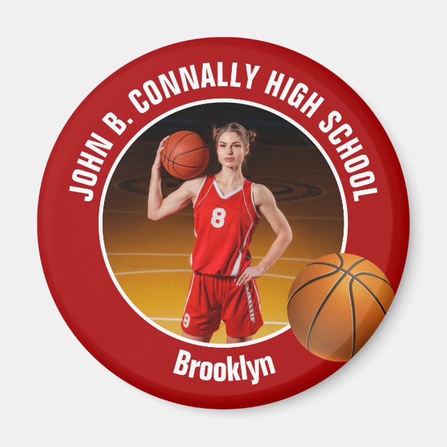 Röd basketspelare högstadiefoto magnet (Framsidan)