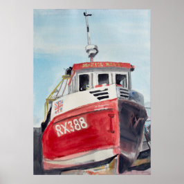 Röd båt Kust Akvarell Poster